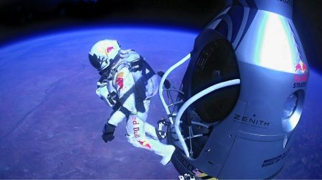 Felix Baumgartner jumping into space. Photo by Red Bull Content Pool / Rex Features